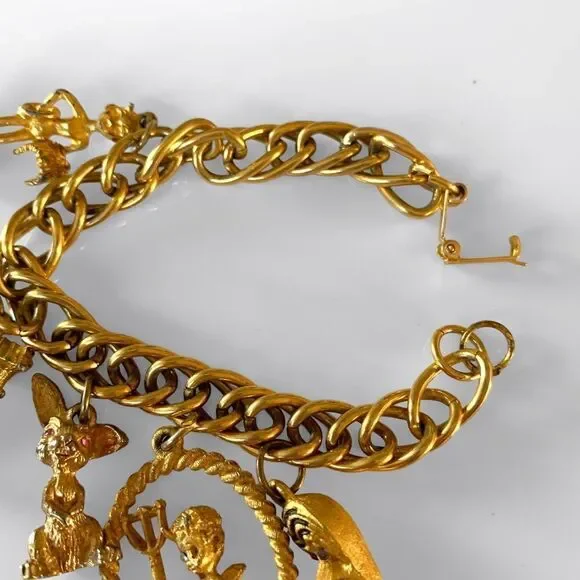 Vintage HOBCO Gold Chunky Charm Bracelet - Picture 5 of 8